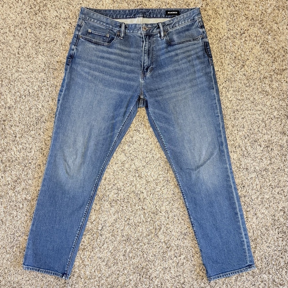 Bonobos Slim Taper Jeans Mens 35x30 Blue Medium Wash Tapered Stretch Denim Pants